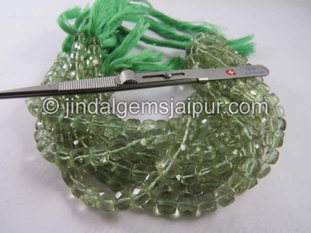 Green Amethyst Faceted Cube Shape Beads